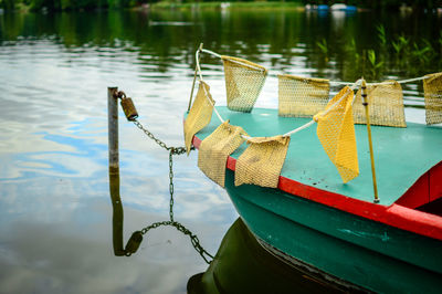 Boat moored in lake