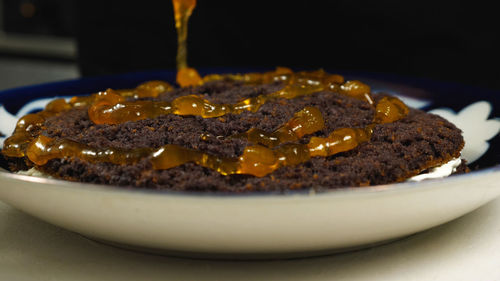 Close-up of dessert in plate on table