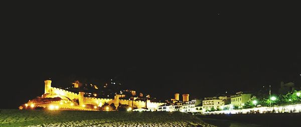 Illuminated buildings at night