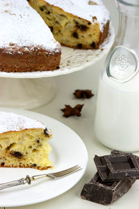 Close-up of cake served on table