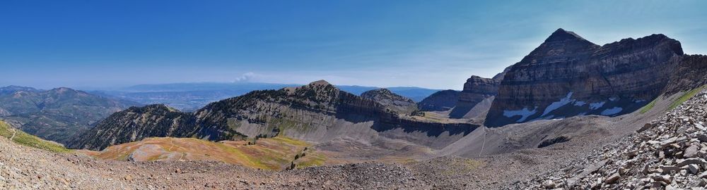 Panoramic view of mountain range against sky