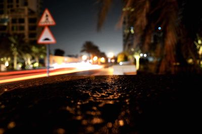 Close-up of road at night