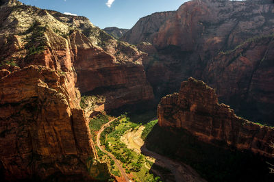 Aerial view of canyon against sky