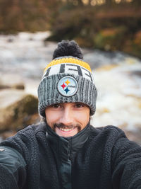 Portrait of woman wearing knit hat