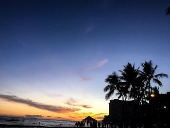 Silhouette of palm trees at sunset