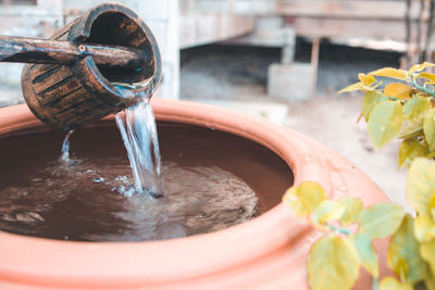 Close-up of water pouring in bowl