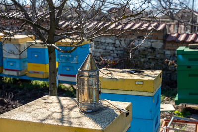 Bee smoker, ready to be used on bee hives un village yard.