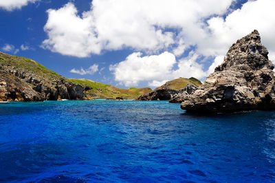 Scenic view of sea against cloudy sky