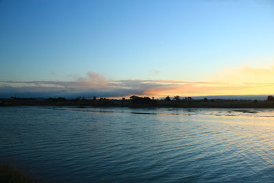 Scenic view of sea against sky at sunset