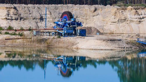 Reflection of goldmining plant in lake