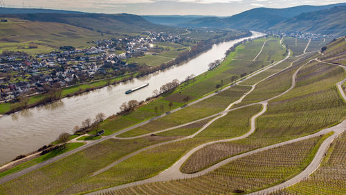 High angle view of agricultural landscape