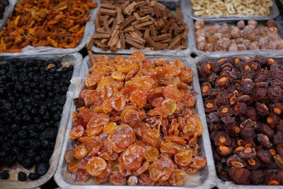 Close-up of dried fruits at market stall