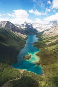 Scenic view of snowcapped mountains against sky beautiful river