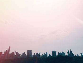 City skyline at sunset