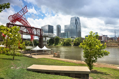 View of city against cloudy sky