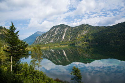 Mountain reflecting on calm lake