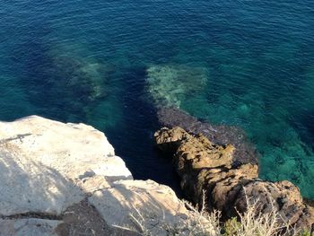 High angle view of rocks in sea