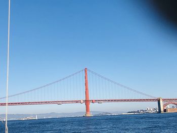 View of suspension bridge against clear sky