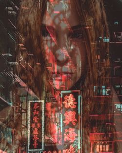 Digital composite image of woman in store