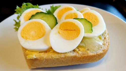 Close-up of breakfast served on table