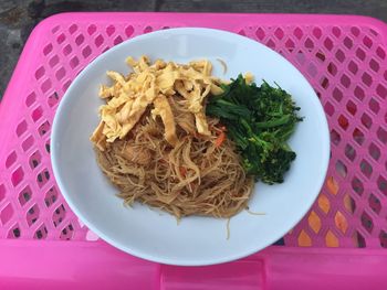 High angle view of food in plate on table