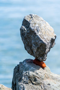 Close-up of  rock against sea