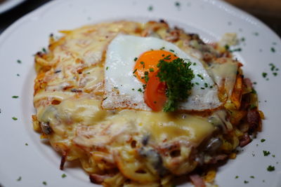 High angle view of breakfast served in plate