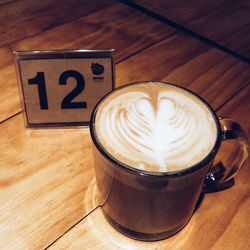 High angle view of coffee on table