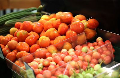 Close-up of tomatoes for sale at market stall