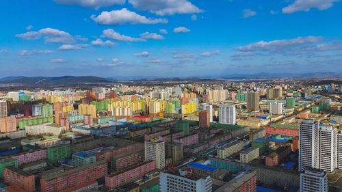 High angle view of cityscape against sky