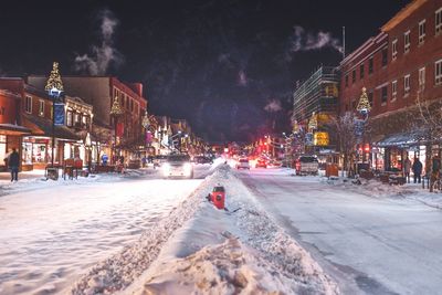 Snow on city street during winter