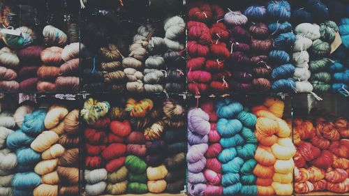 Full frame shot of balls of wool