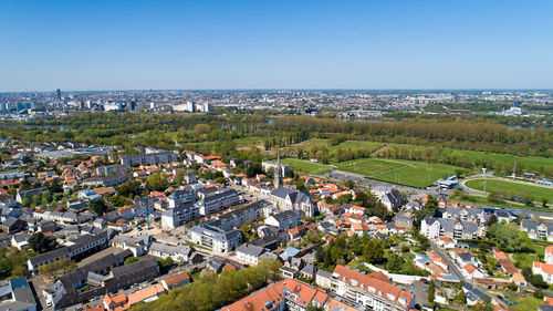 High angle view of townscape against sky