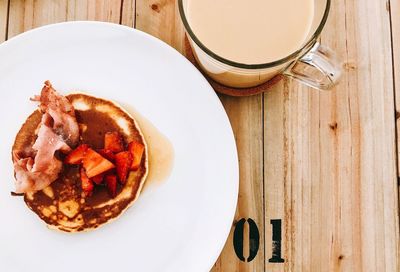 High angle view of food in plate on table