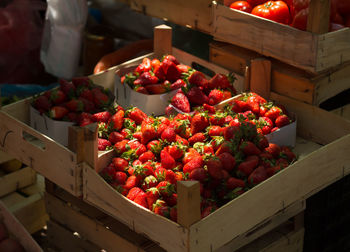 Close up of strawberries in crate