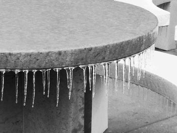 Close-up of icicles hanging over water