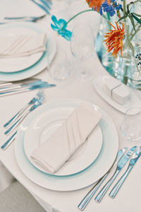 High angle view of place setting on table