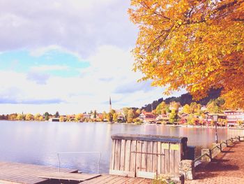 Scenic view of lake against sky during autumn