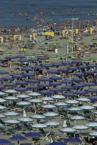 High angle view of crowd in sea