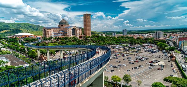 High angle view of cityscape against sky