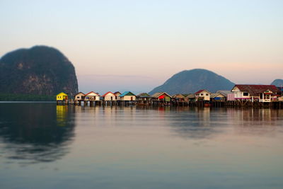 Scenic view of sea against clear sky during sunset