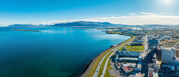 Beautiful aerial view of reykjavik, iceland. sunny day