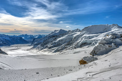 Scenic view of snowcapped mountains against sky