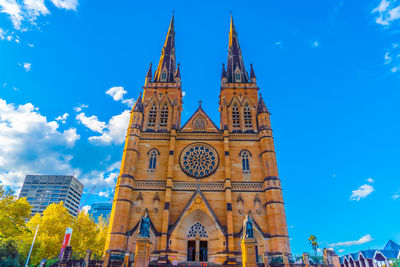 Low angle view of cathedral against blue sky