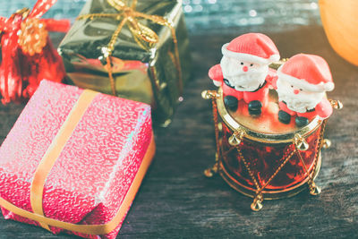 Close-up of christmas decoration on table