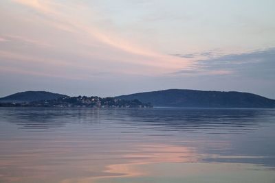 Scenic view of sea and mountains during sunset