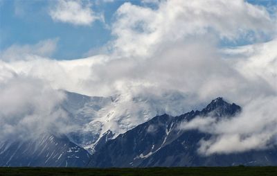 Scenic view of snowcapped mountains against sky