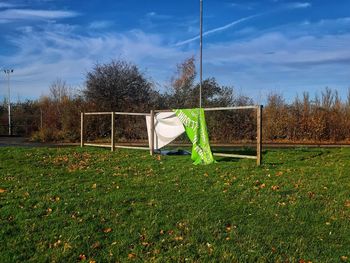 View of soccer field against sky