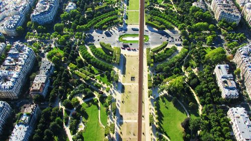 High angle view of champ de mars seen from eiffel tower