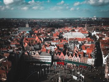 High angle view of cityscape against sky